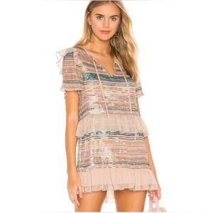 Tularosa Mason Sequin Tiered Ruffle Multicolored Revolve Mini Dress Size XL